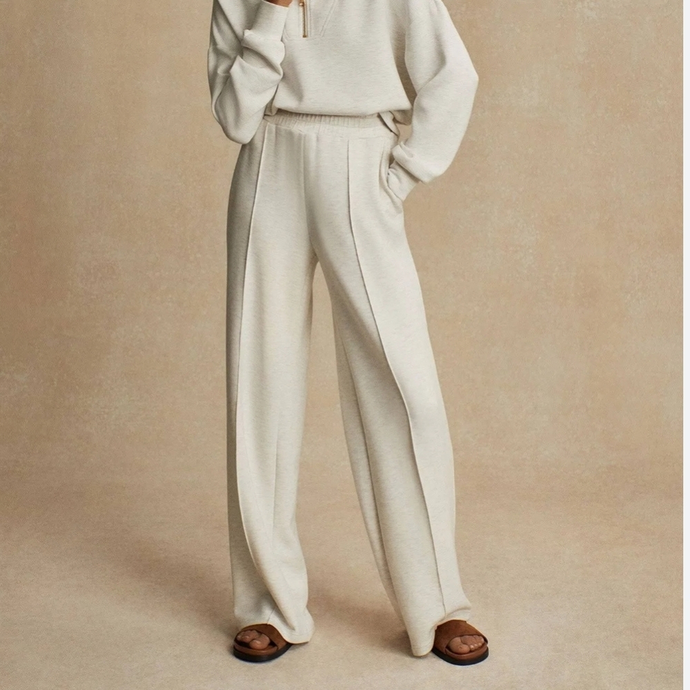 Varley Wide-Leg Knit Pants in Cream